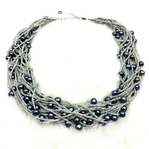 Elegant Silver and Blue Pearl Necklace